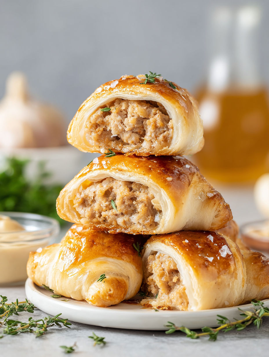 A stack of chicken and apple sausage crescent rolls.
