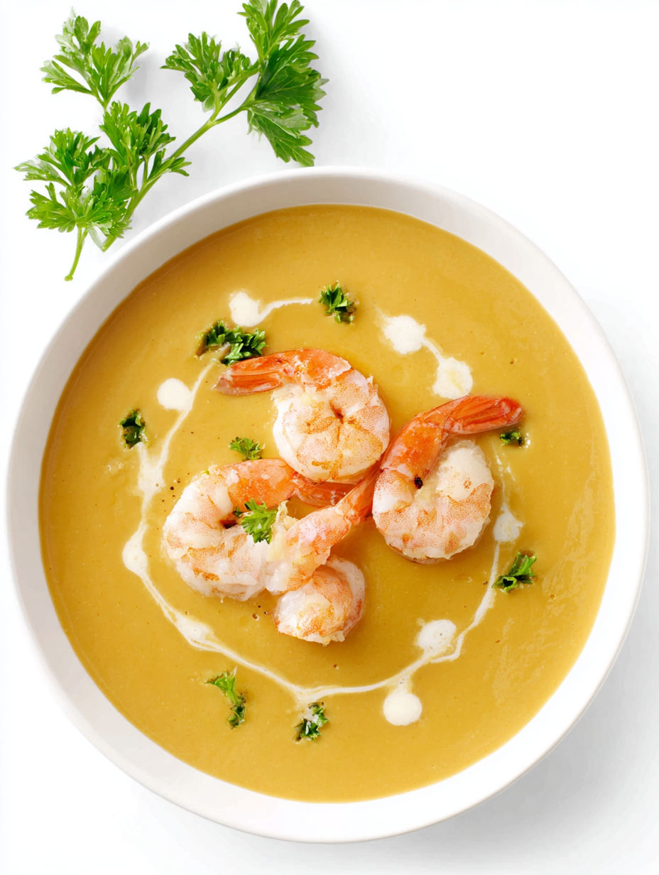 A bowl of creamy shrimp bisque.