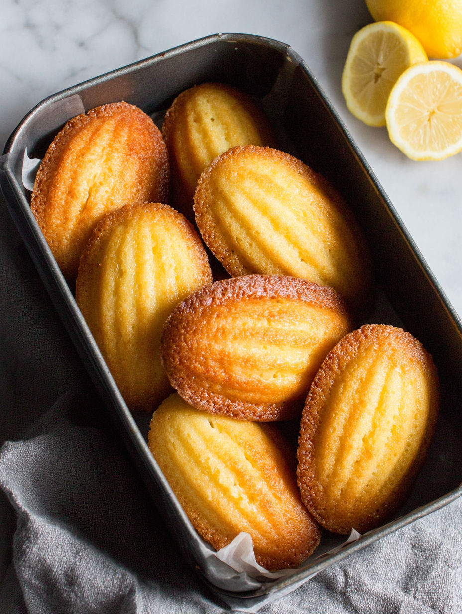 A tin of classic lemon madeleines.