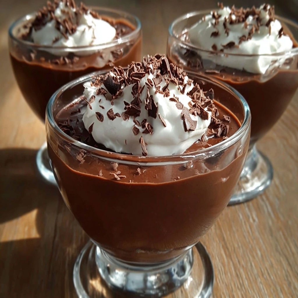 Three glasses of chocolate pudding.