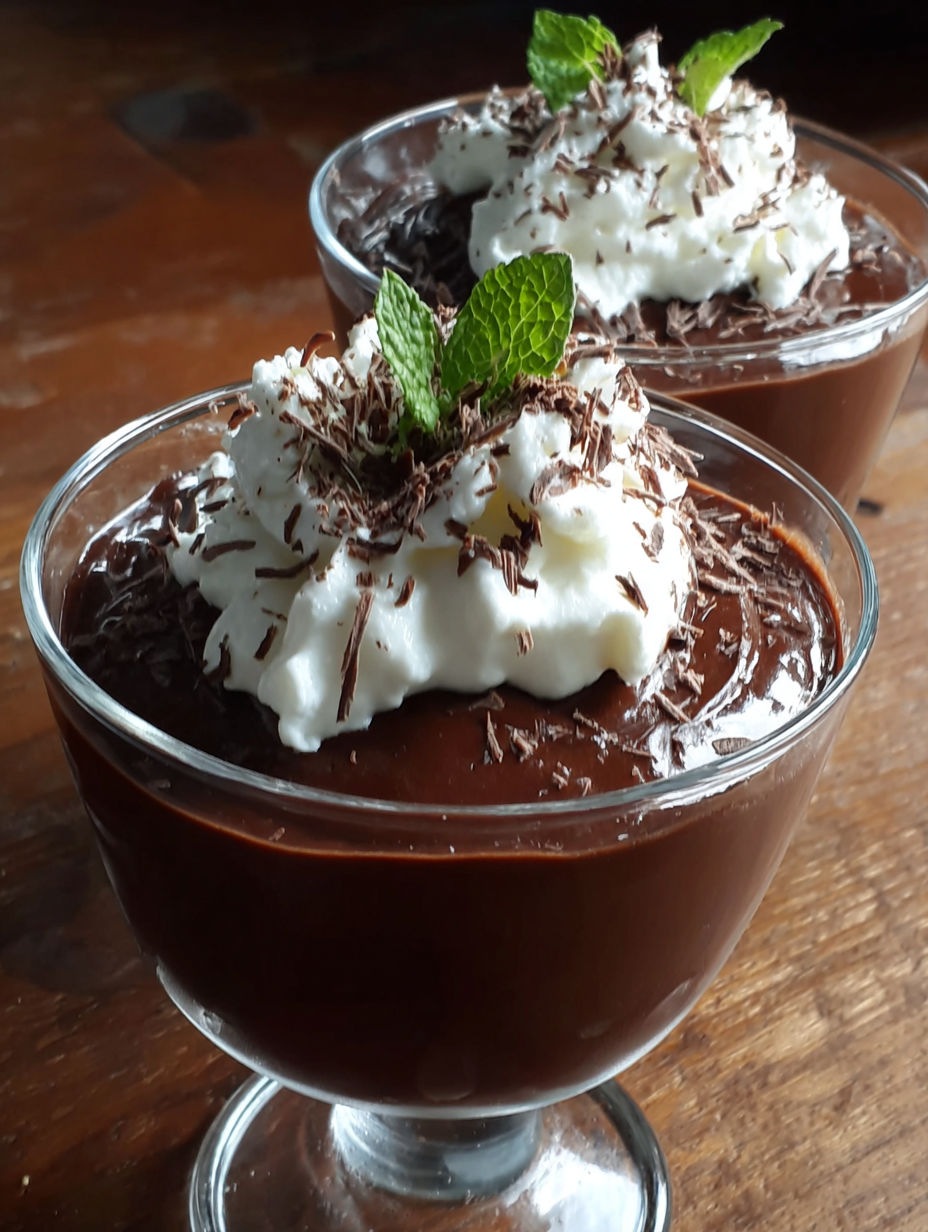 A glass of chocolate pudding with whipped cream on top.