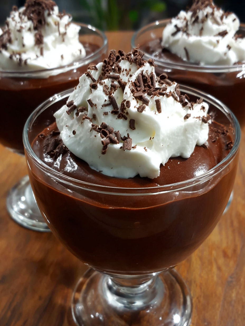 A glass of chocolate pudding with whipped cream.