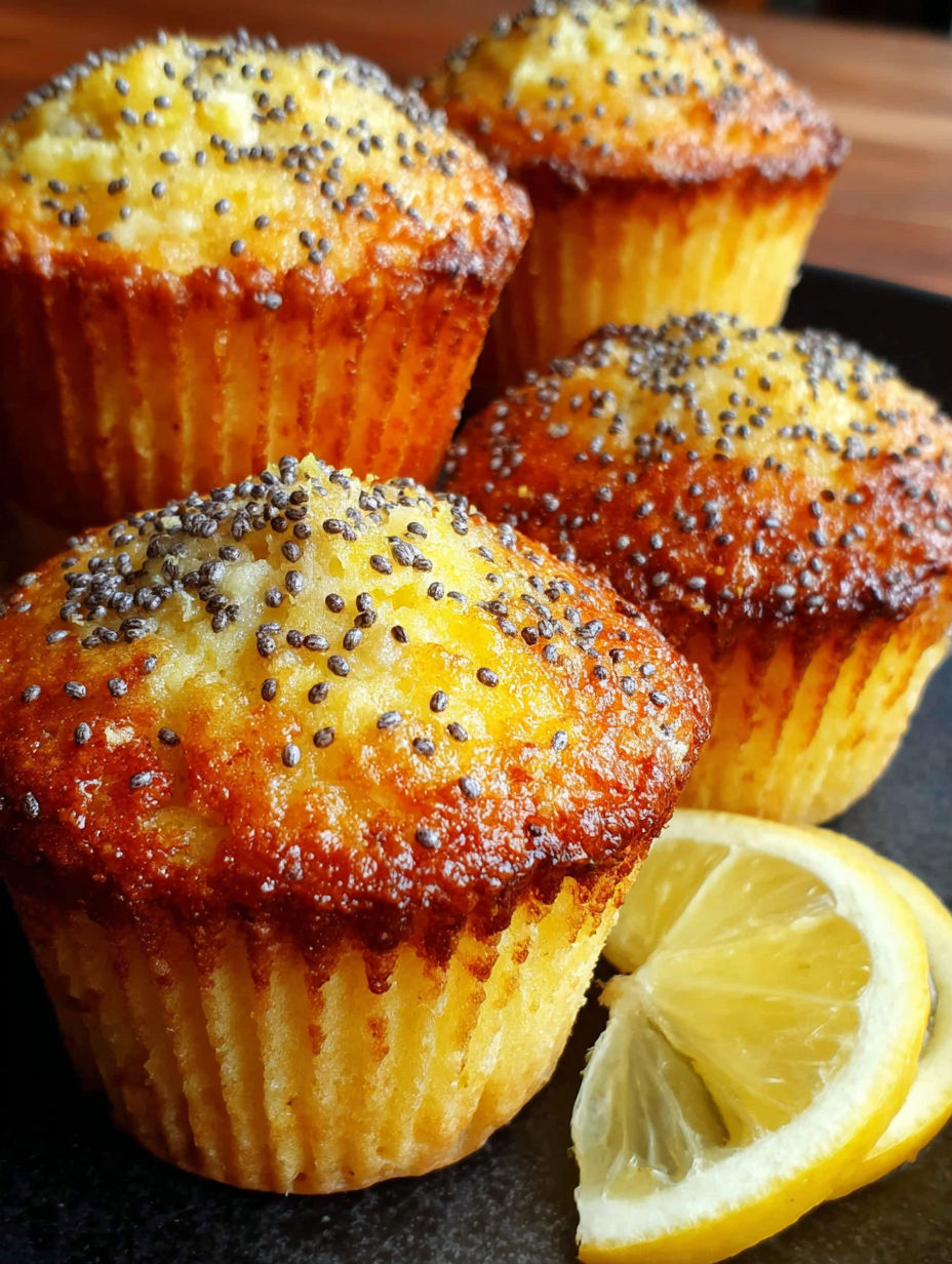 A plate of lemon poppy seed muffins.