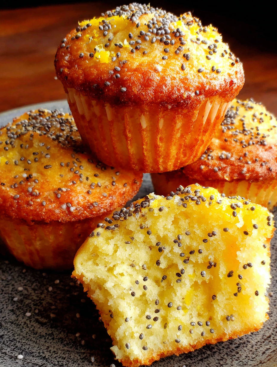 A close up of a lemon poppy seed muffin.