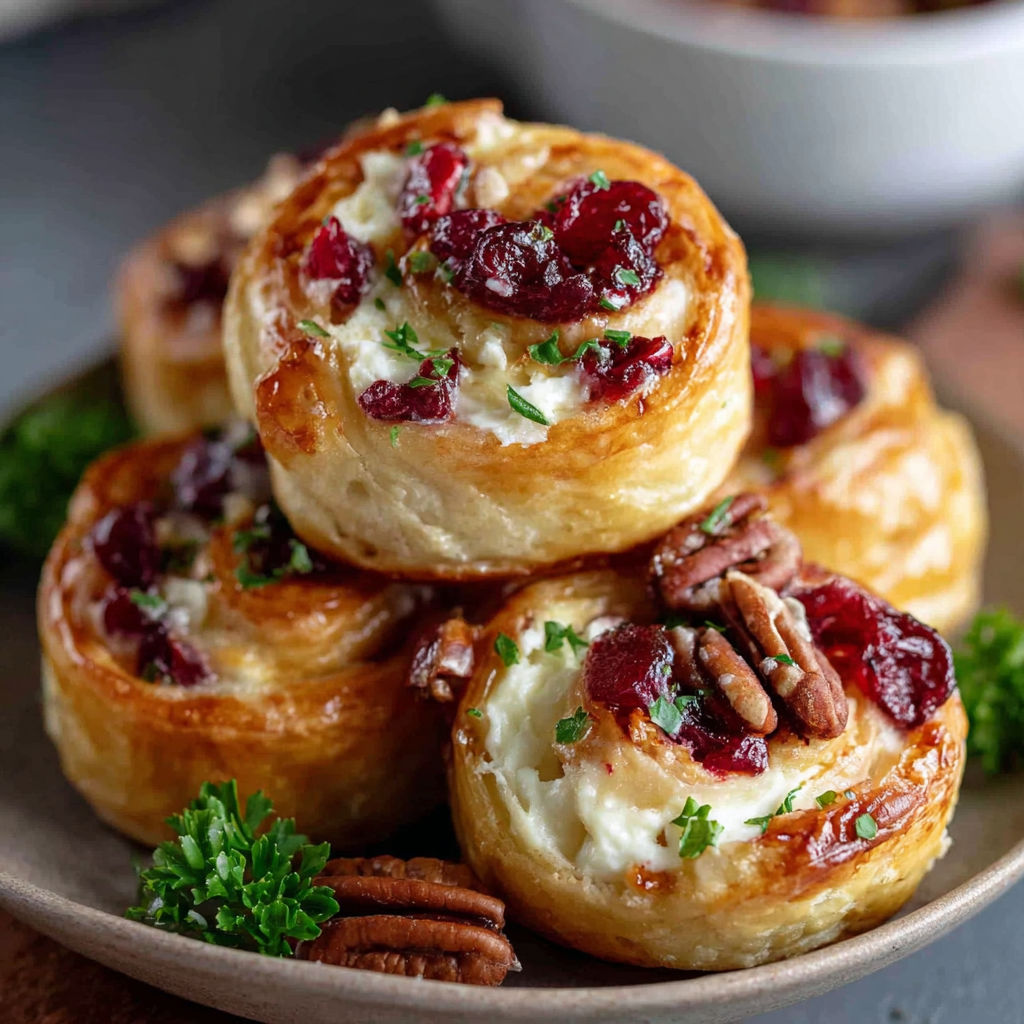 Sweet and savory cranberry cream cheese pinwheels.