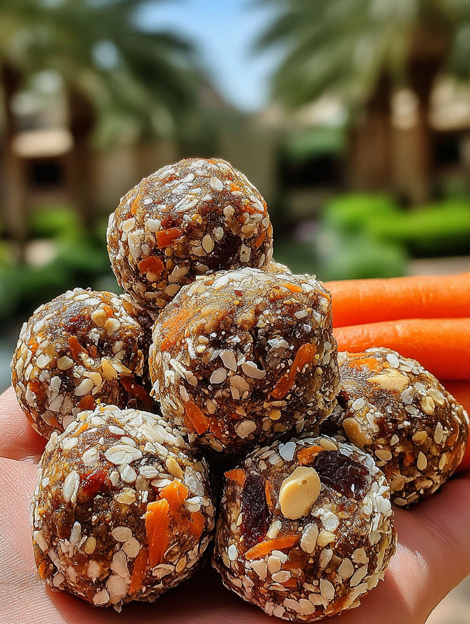 Carrot cake energy bites with peanut butter.