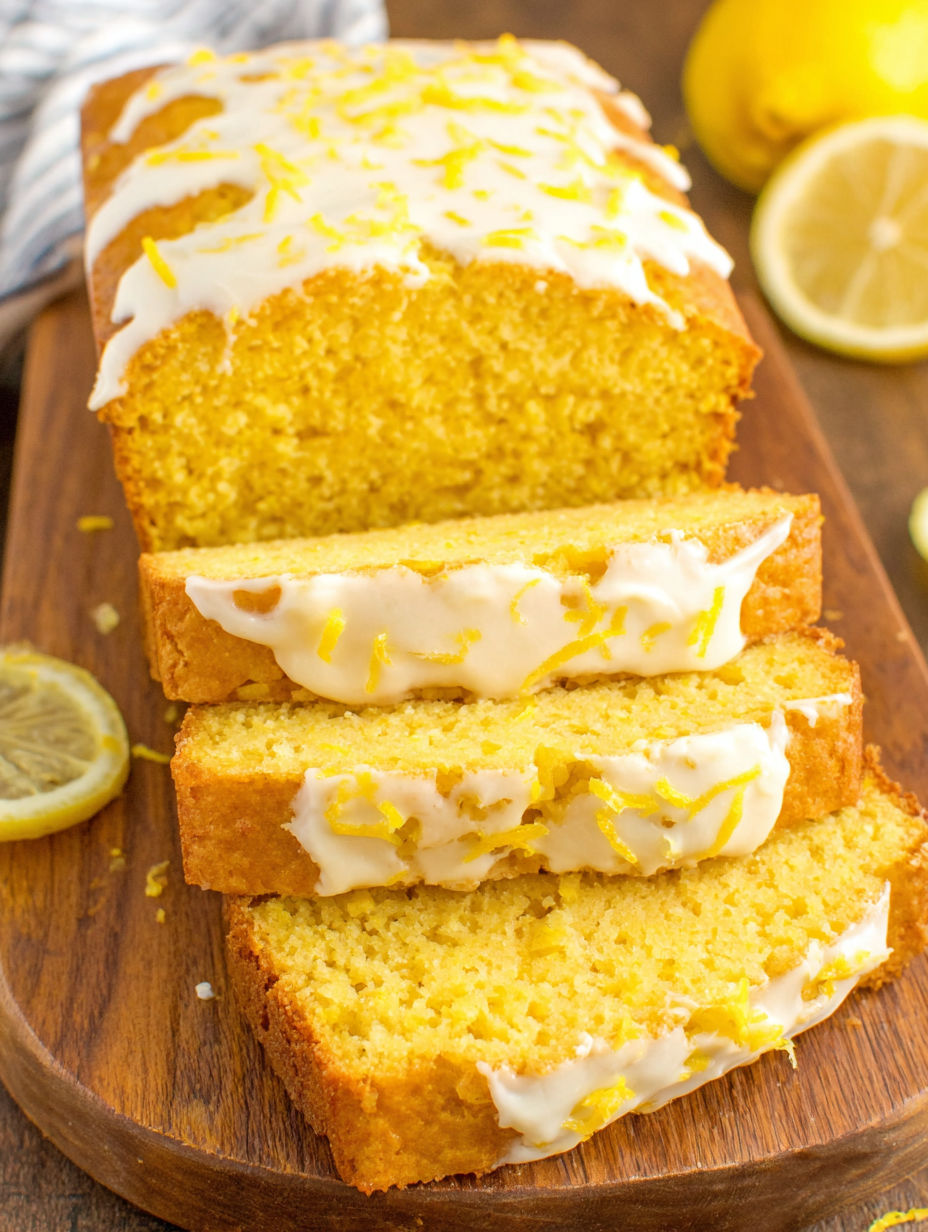 A slice of moist and zesty lemon bread.