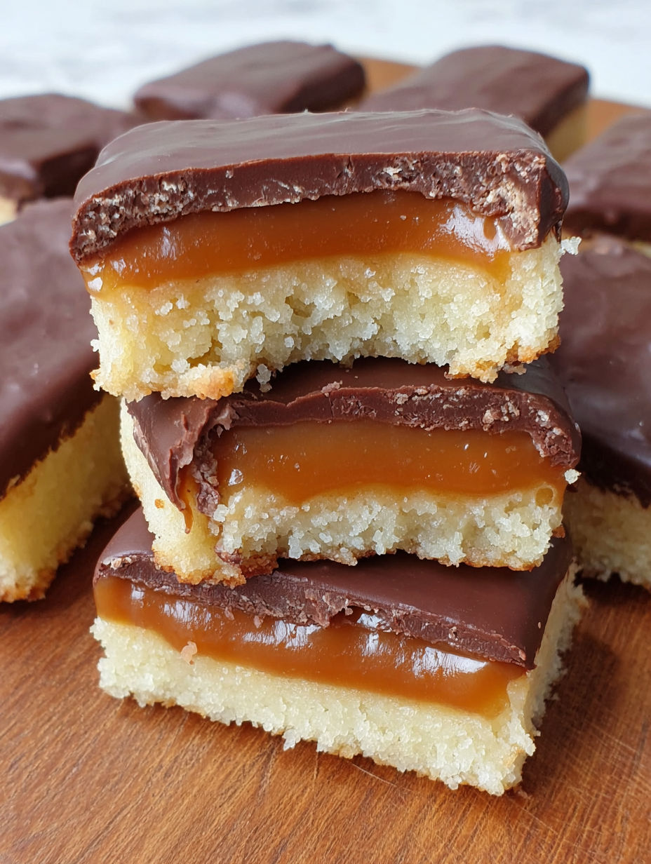 A stack of homemade twix bars.