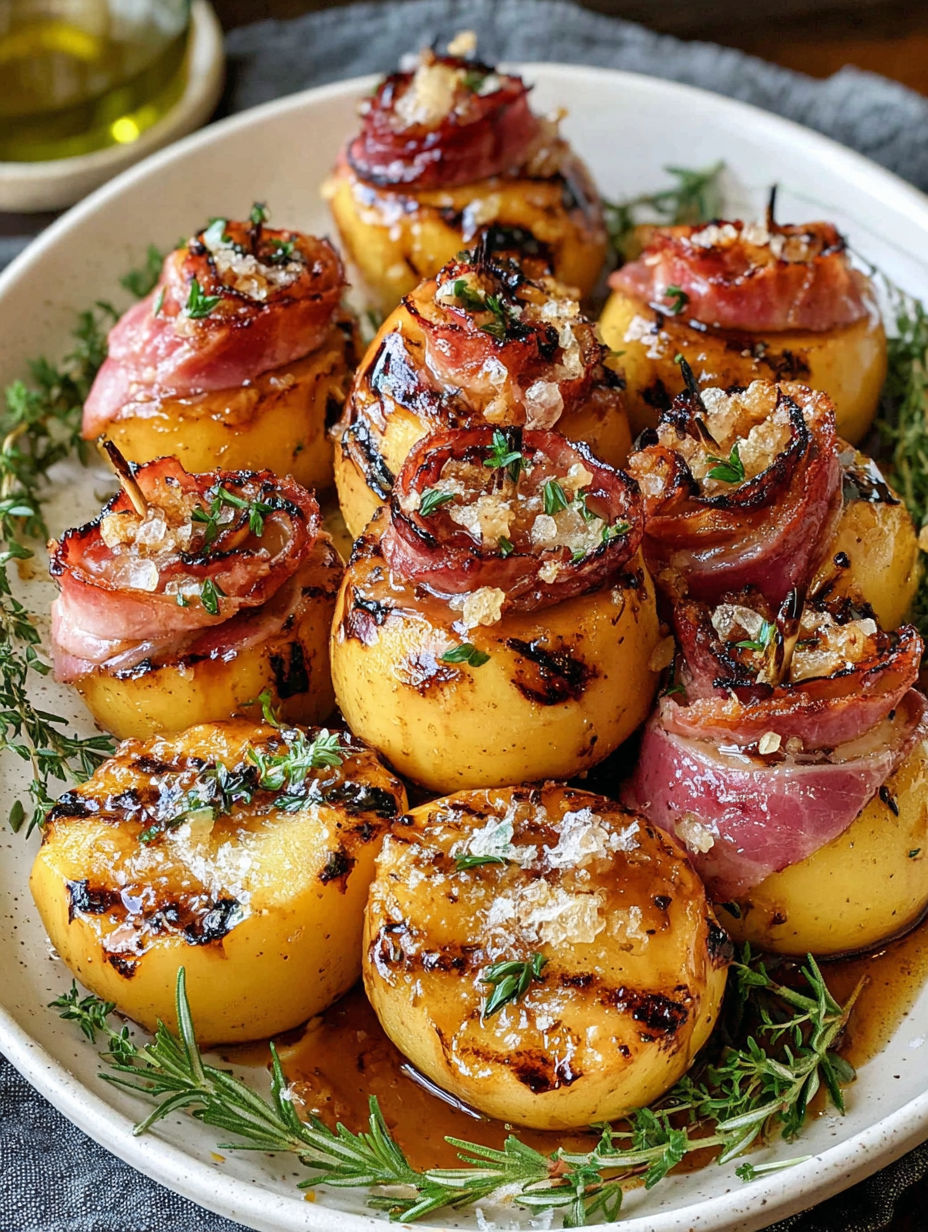 Grilled apples with bacon and honey.