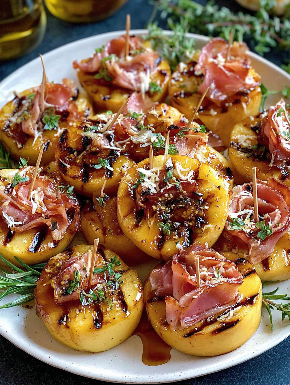 Grilled apples with ham and honey.