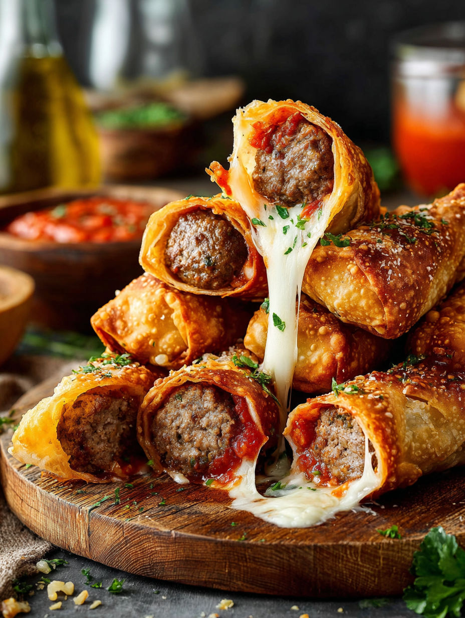 Meatball Sub Egg Rolls with cheese.