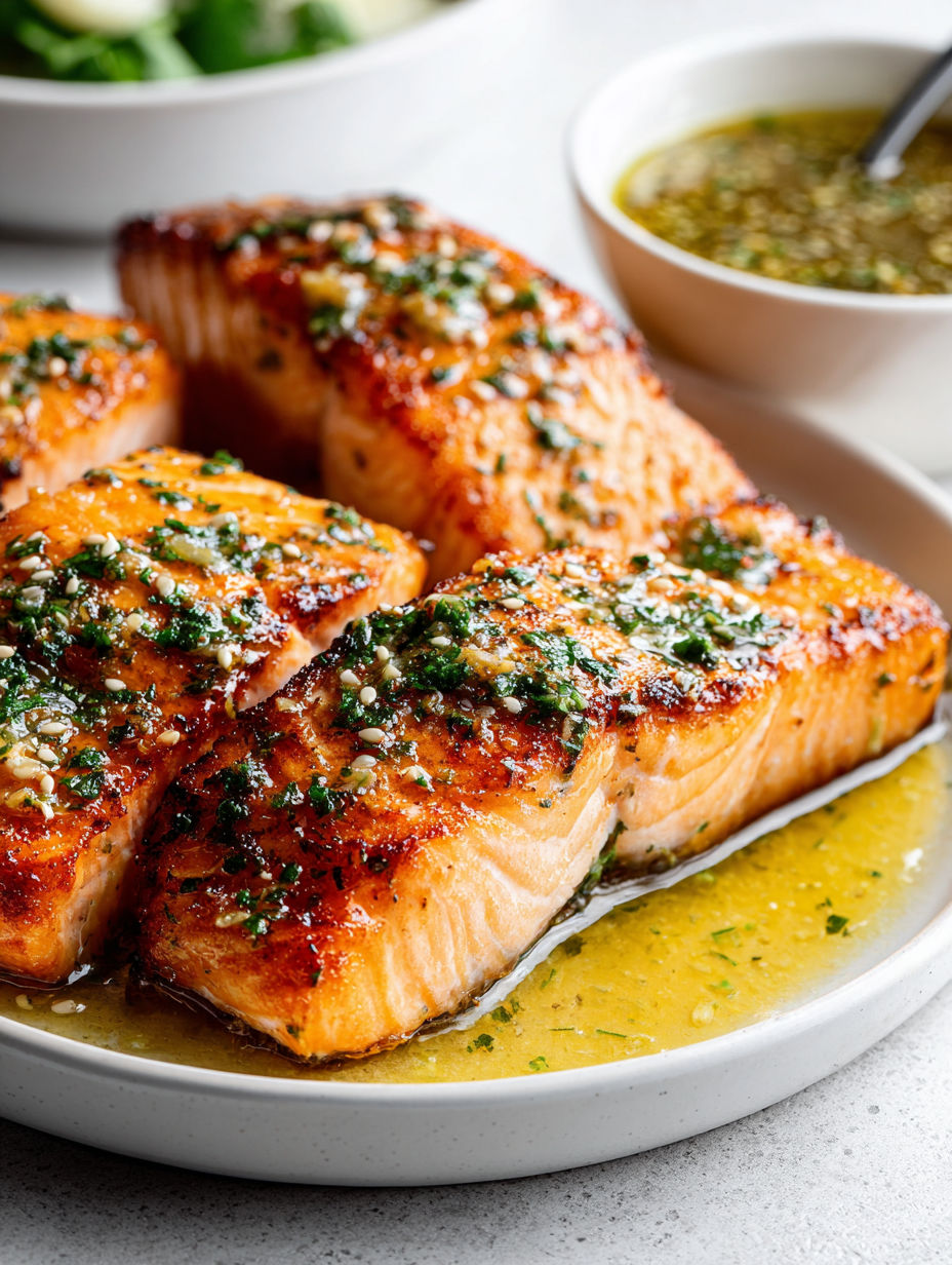 Pan seared salmon with lemon vinaigrette.