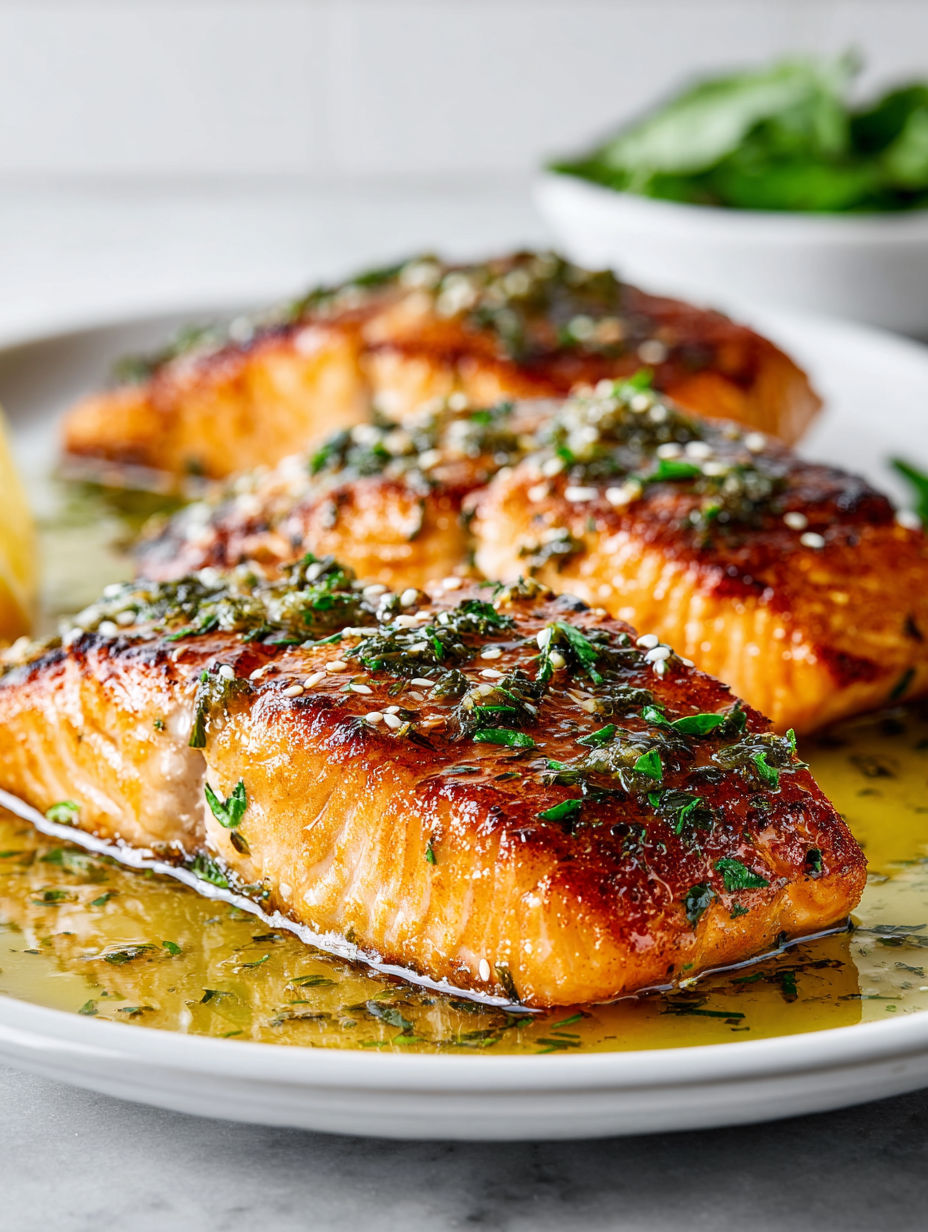 Pan seared salmon with lemon vinaigrette.