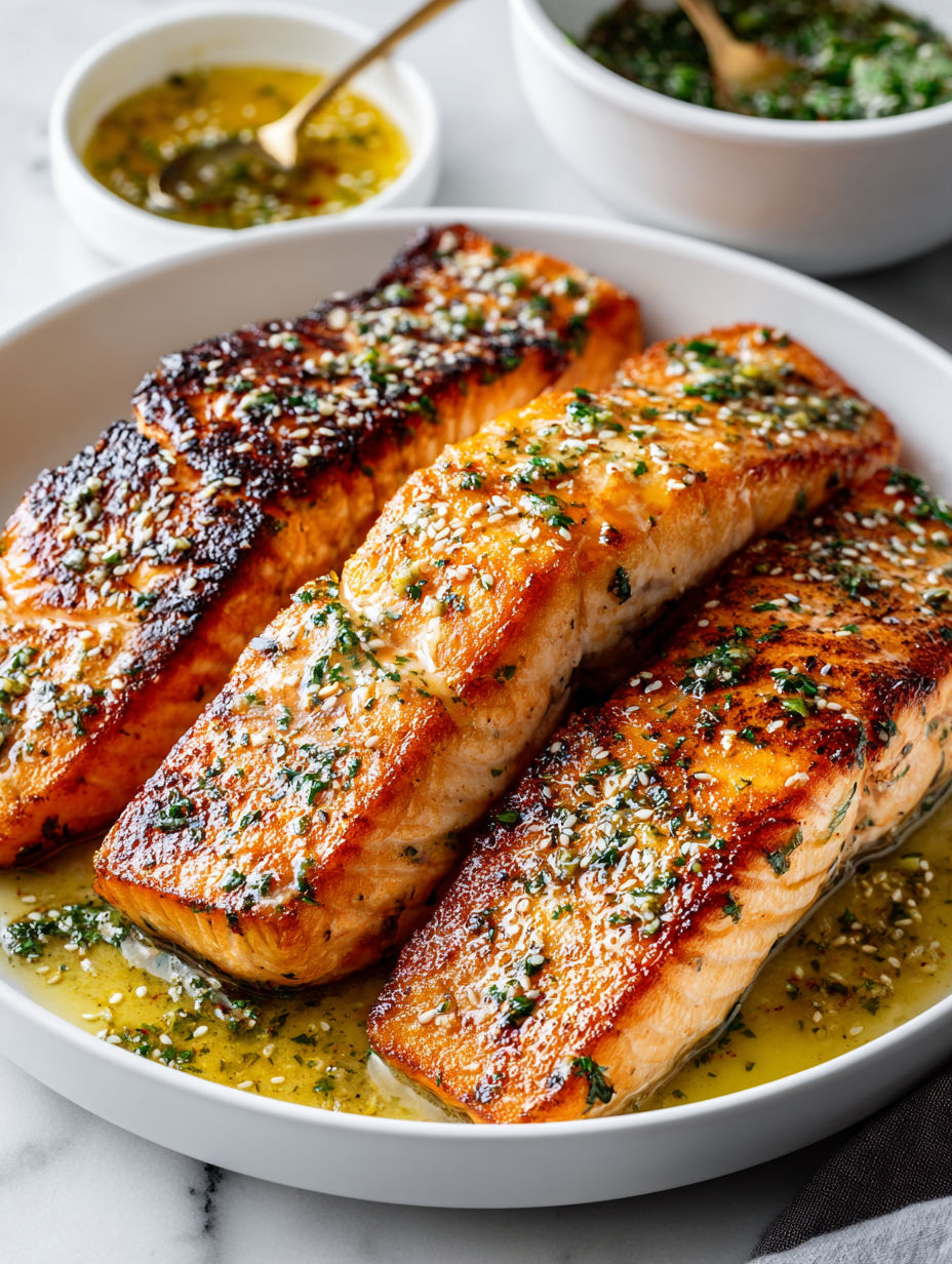 Pan seared salmon with lemon vinaigrette.