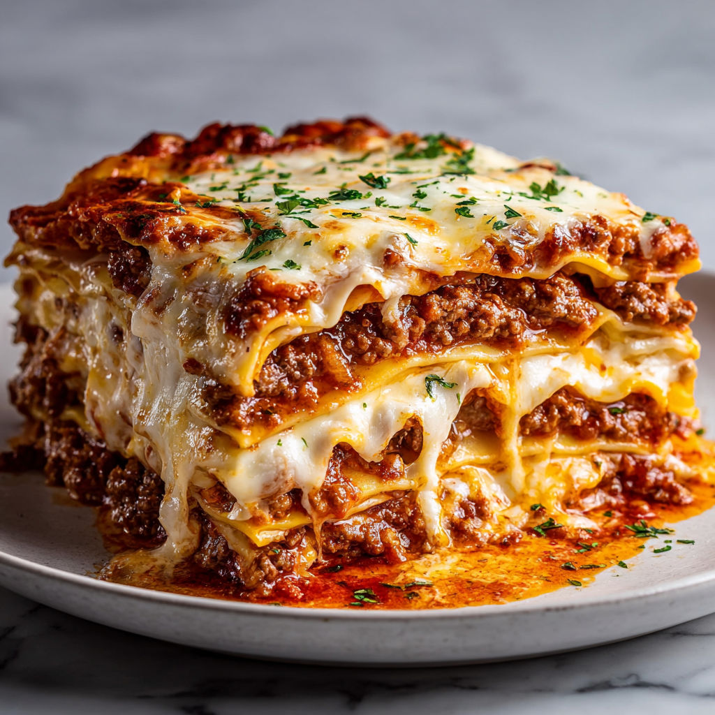 A delicious lasagna dish with a generous amount of cheese.