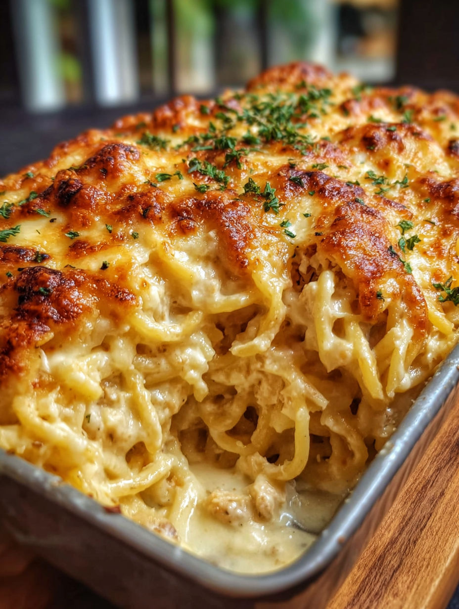 A delicious creamy southern spaghetti bake.