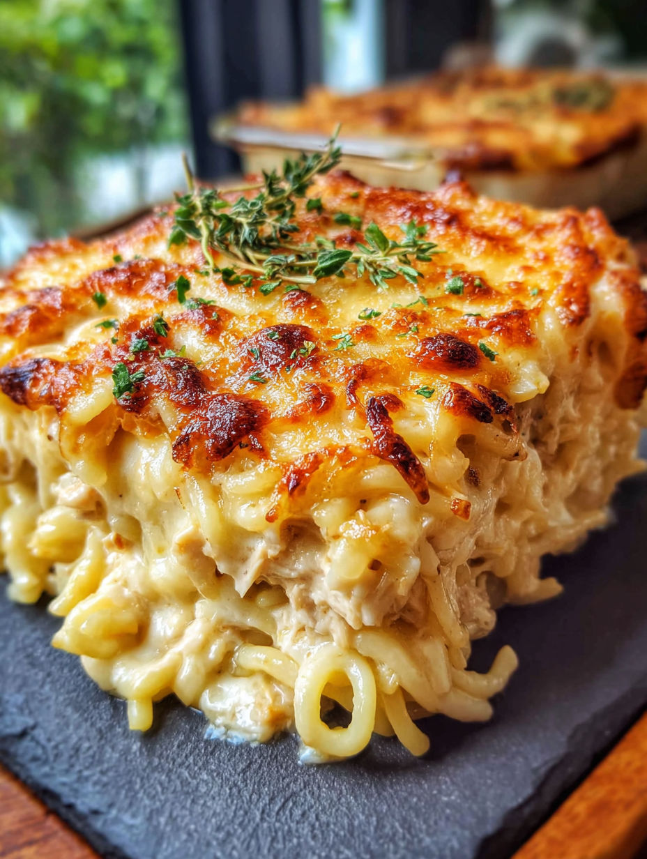 A delicious creamy southern spaghetti bake.