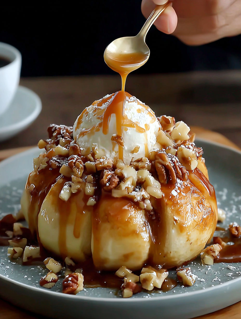 A delicious treat with a caramel sauce drizzle.