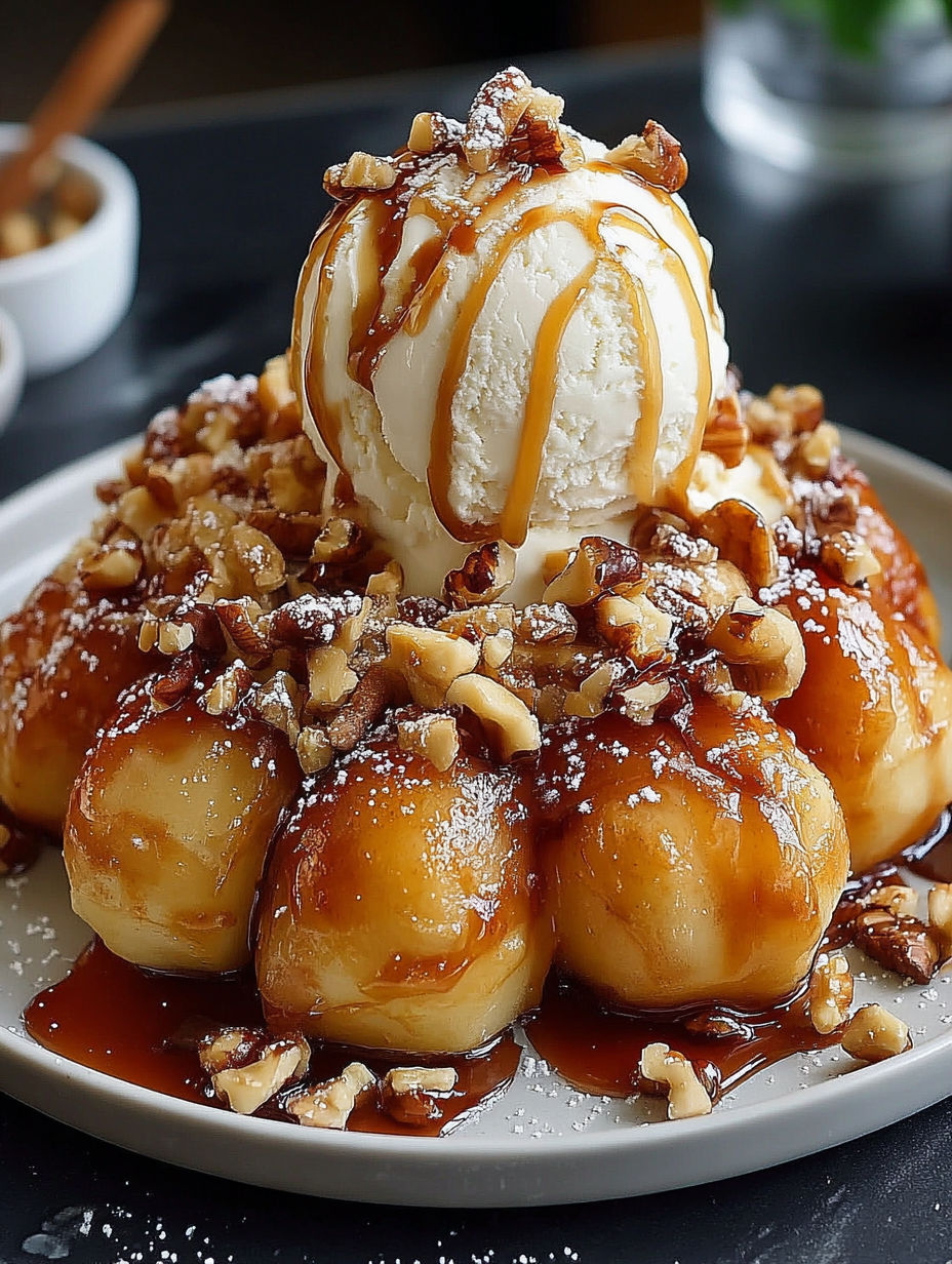 A plate of delicious treats with a scoop of ice cream on top.
