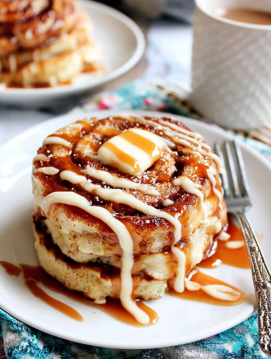 A cinnamon roll with butter drizzled on top.
