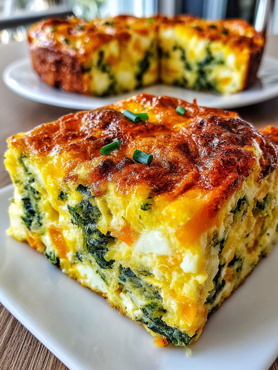 A slice of cottage cheese egg bake.