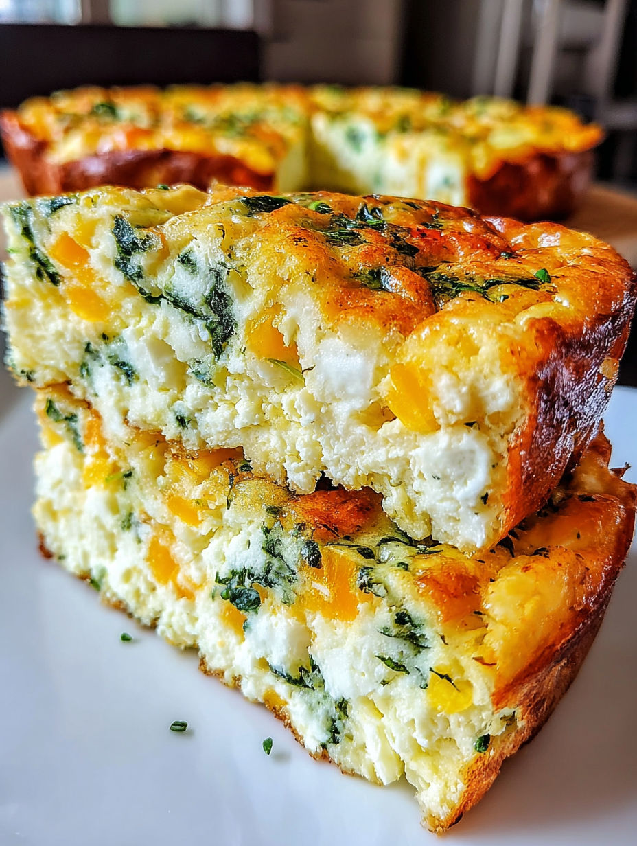 A slice of cottage cheese egg bake.