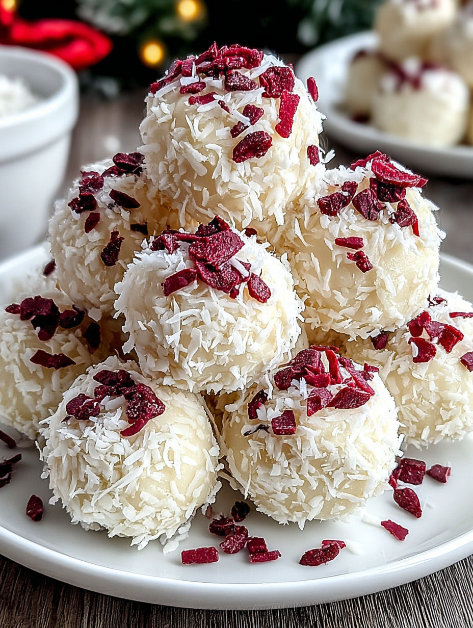 A stack of coconut cream balls.