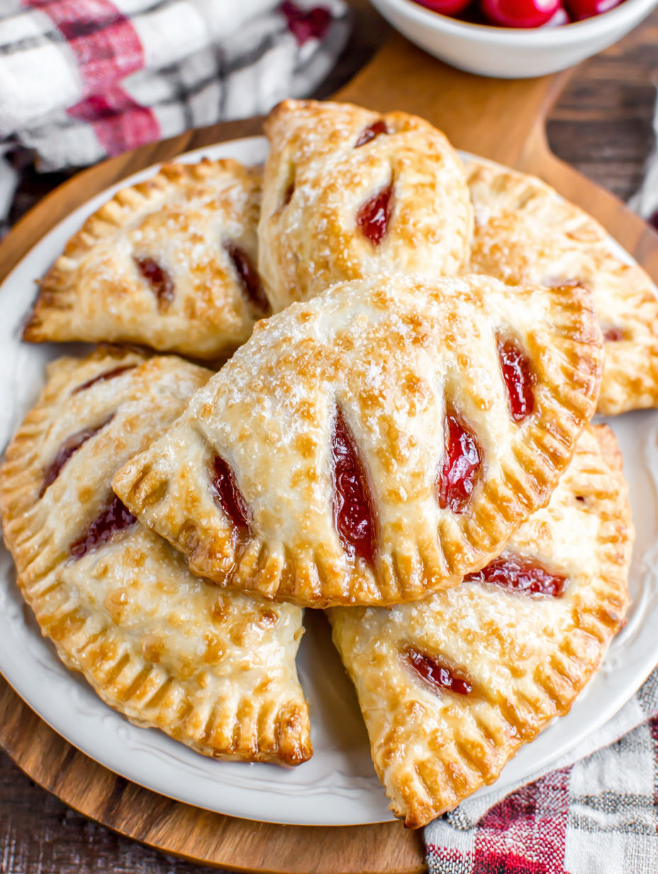 A plate of cherry hand pies.