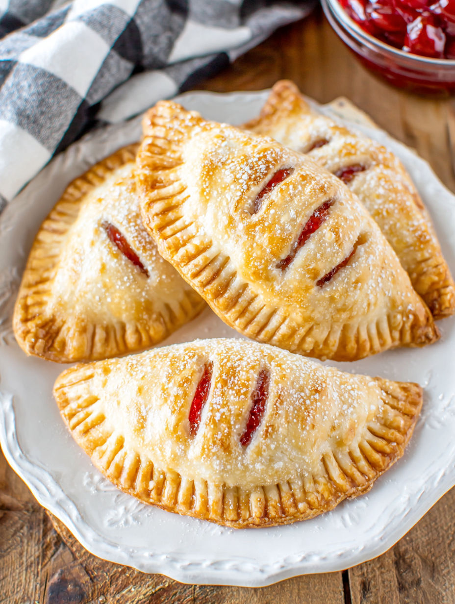 A plate of cherry hand pies.