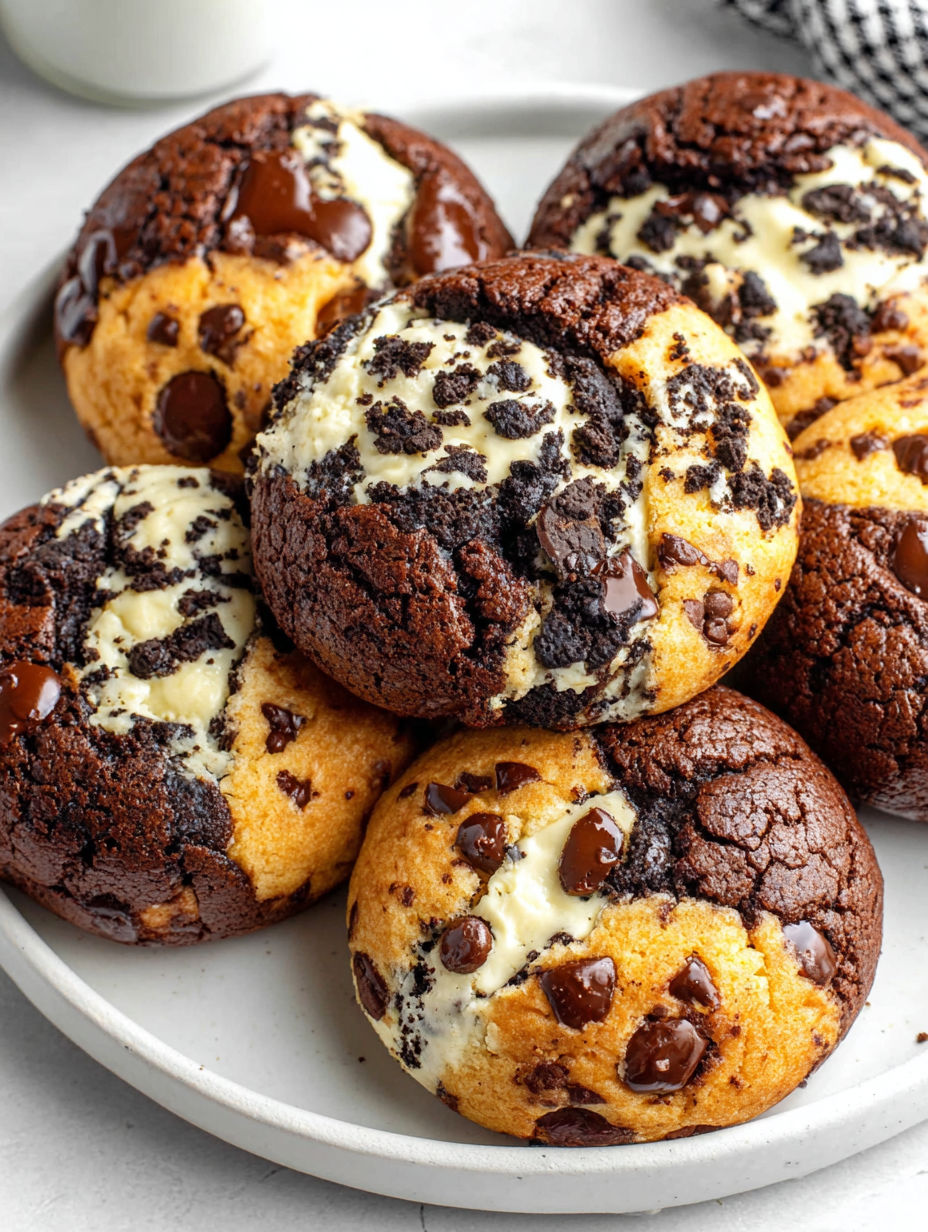 A plate of chocolate cookies with white frosting.