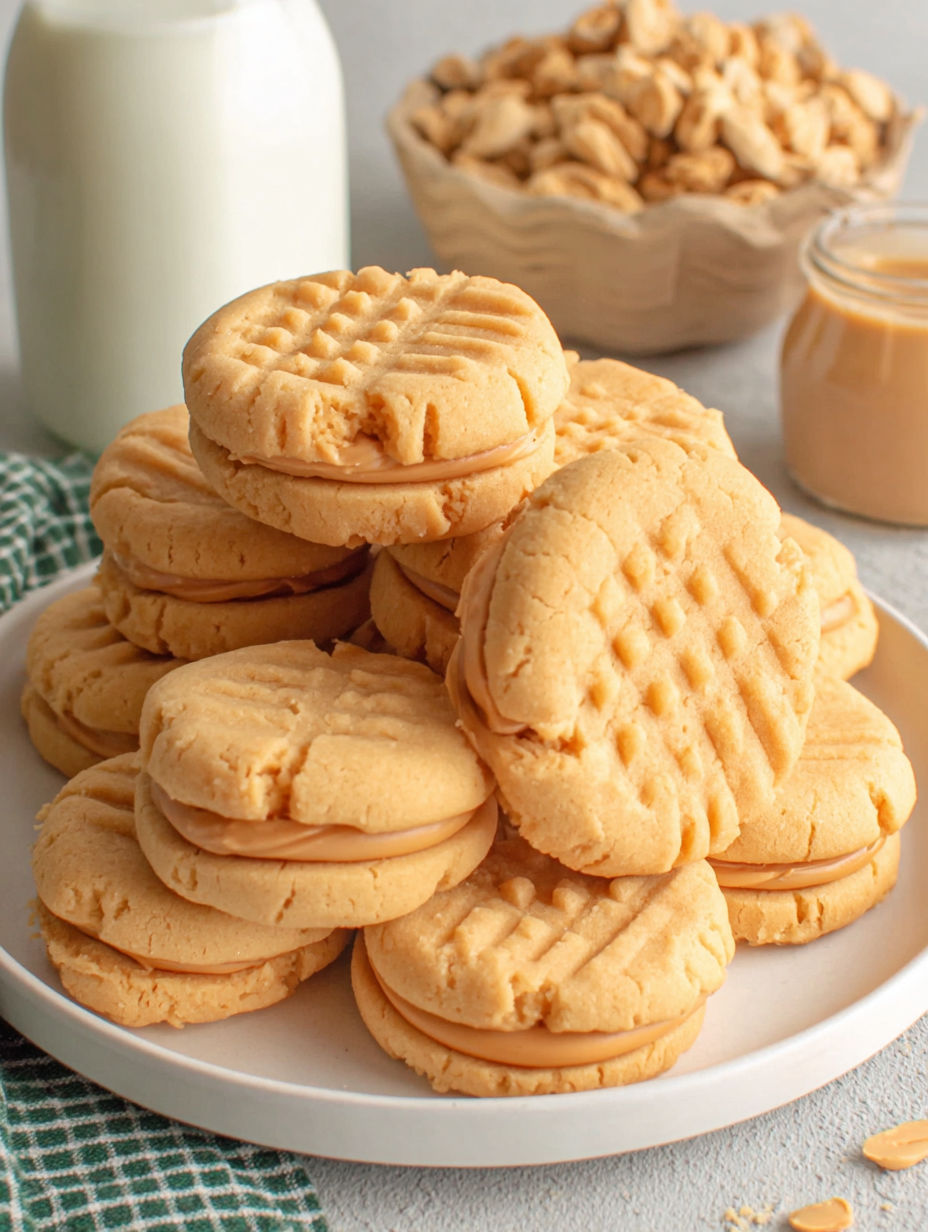 A plate of cookies with milk.
