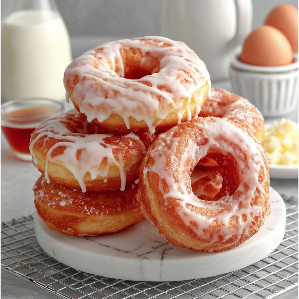 A stack of sour cream donuts.