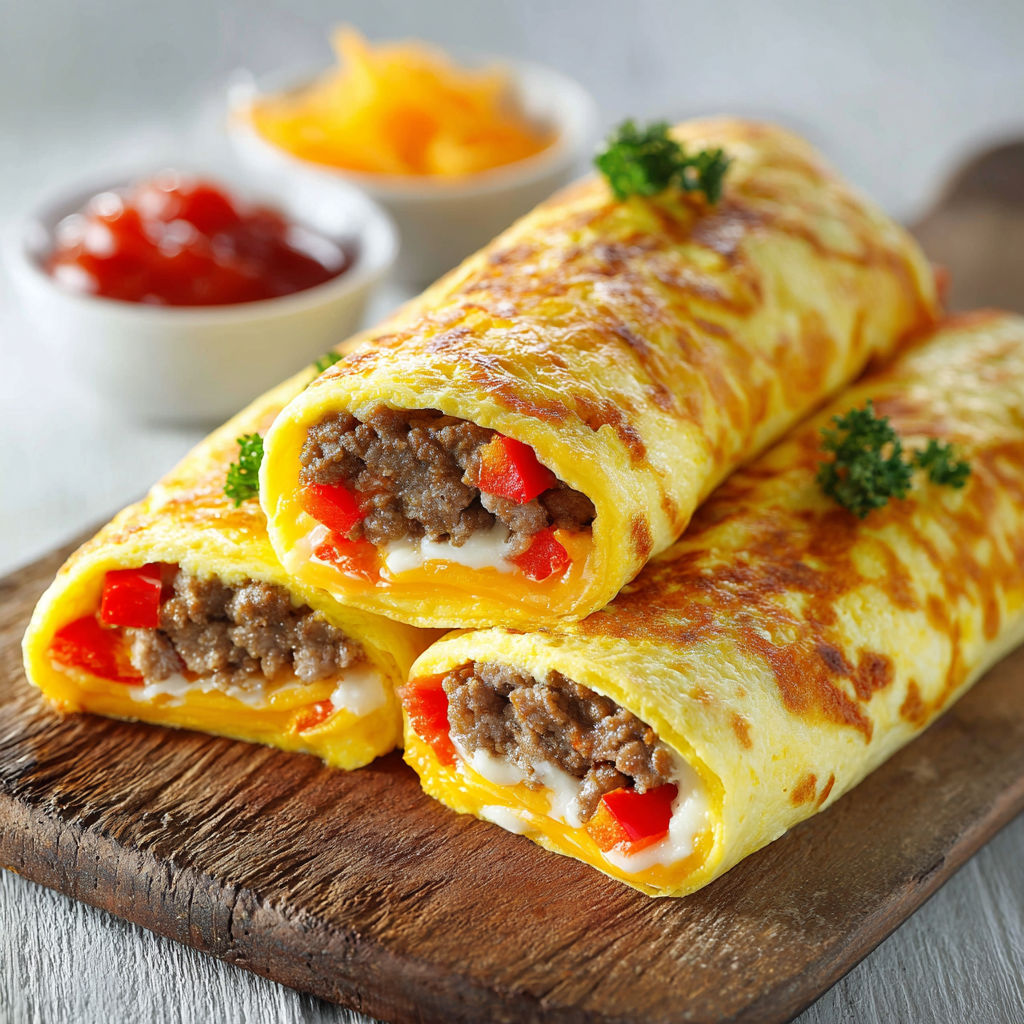 Two high protein egg wraps with meat and vegetables.