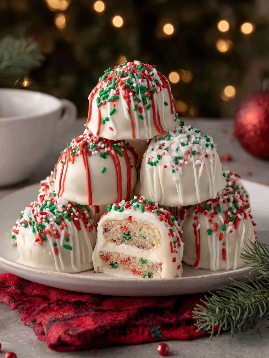 A plate of Christmas tree truffles.