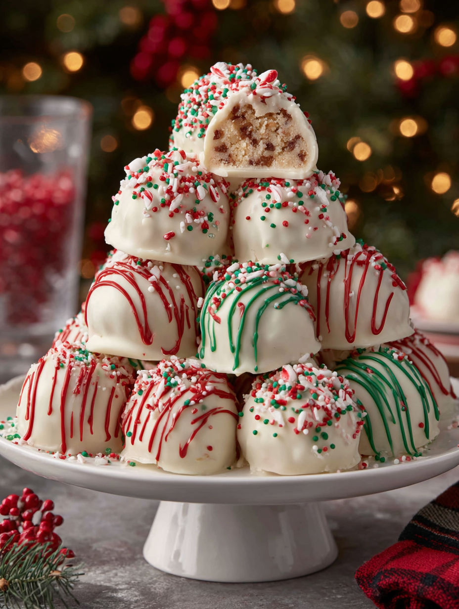 A plate of Christmas tree truffles.