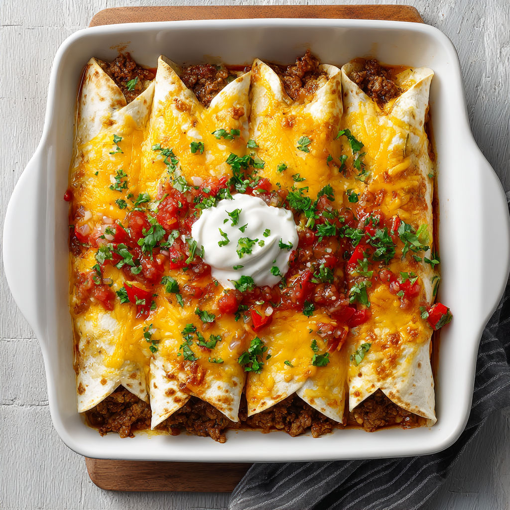 A breakfast burrito casserole with cheese, tomatoes, and sour cream.