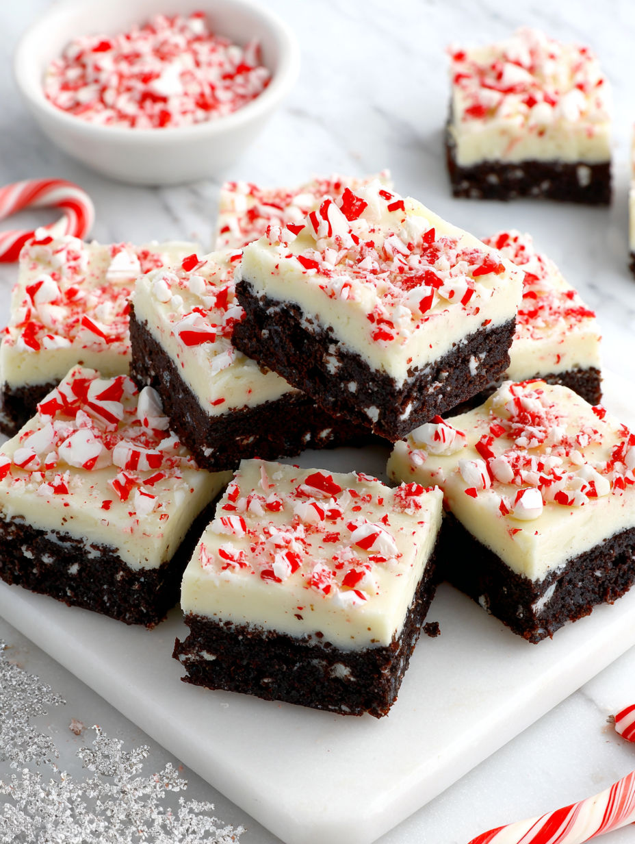 A plate of peppermint bars on a table.