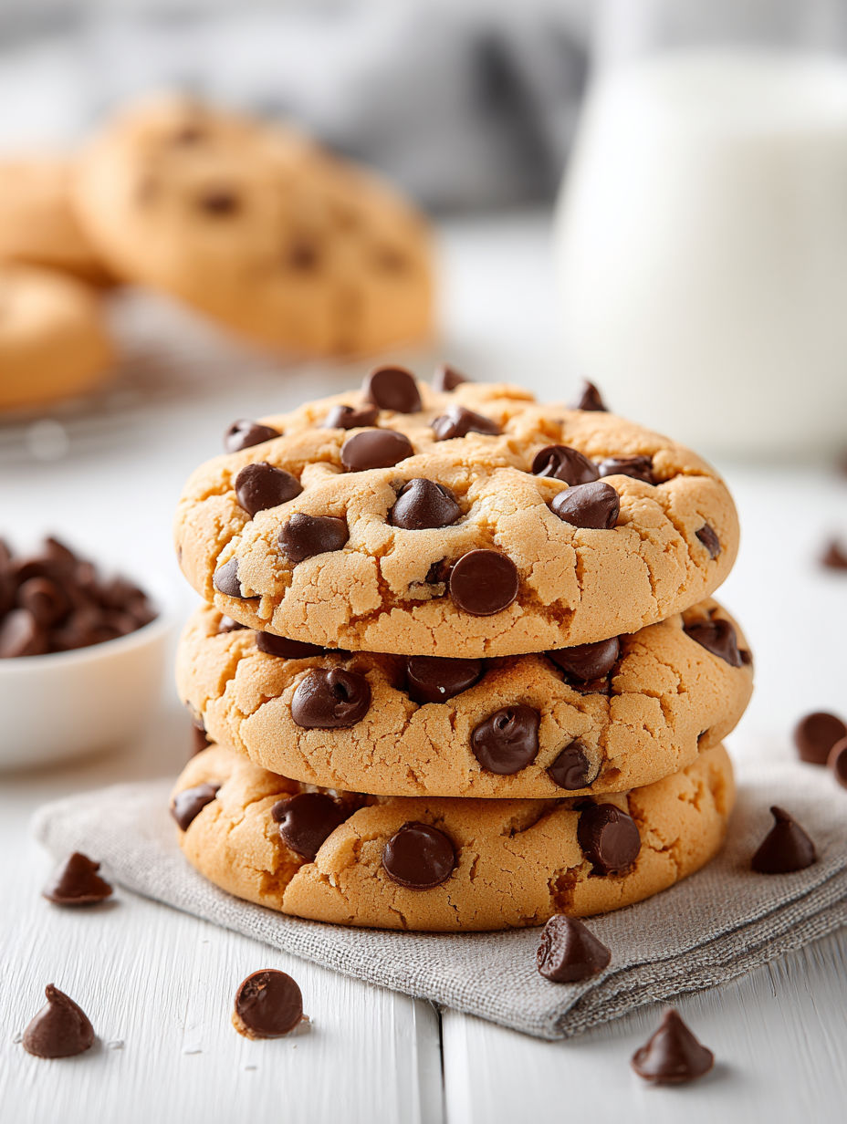 A stack of chocolate chip cookies.