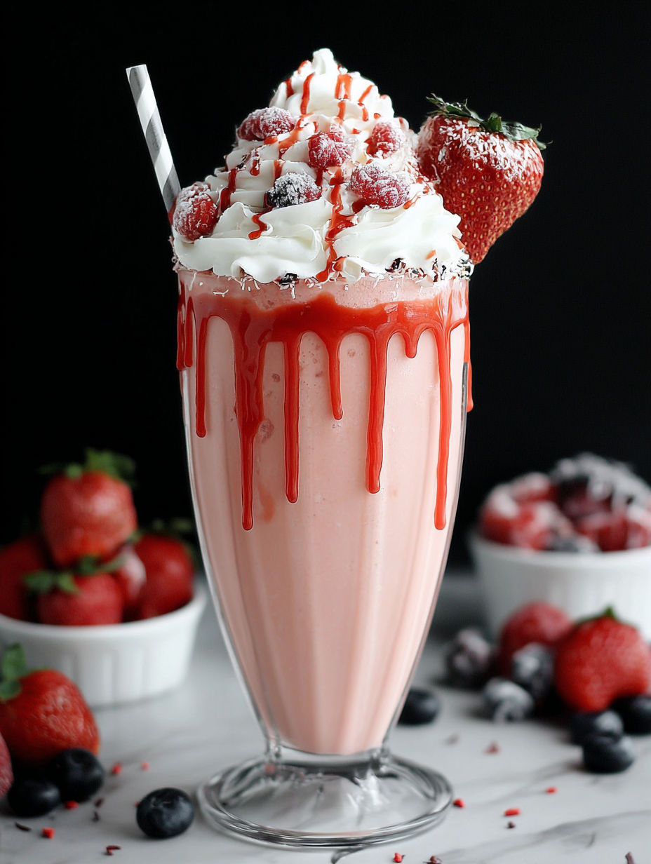 A glass of a Bloody Berry Milkshake.