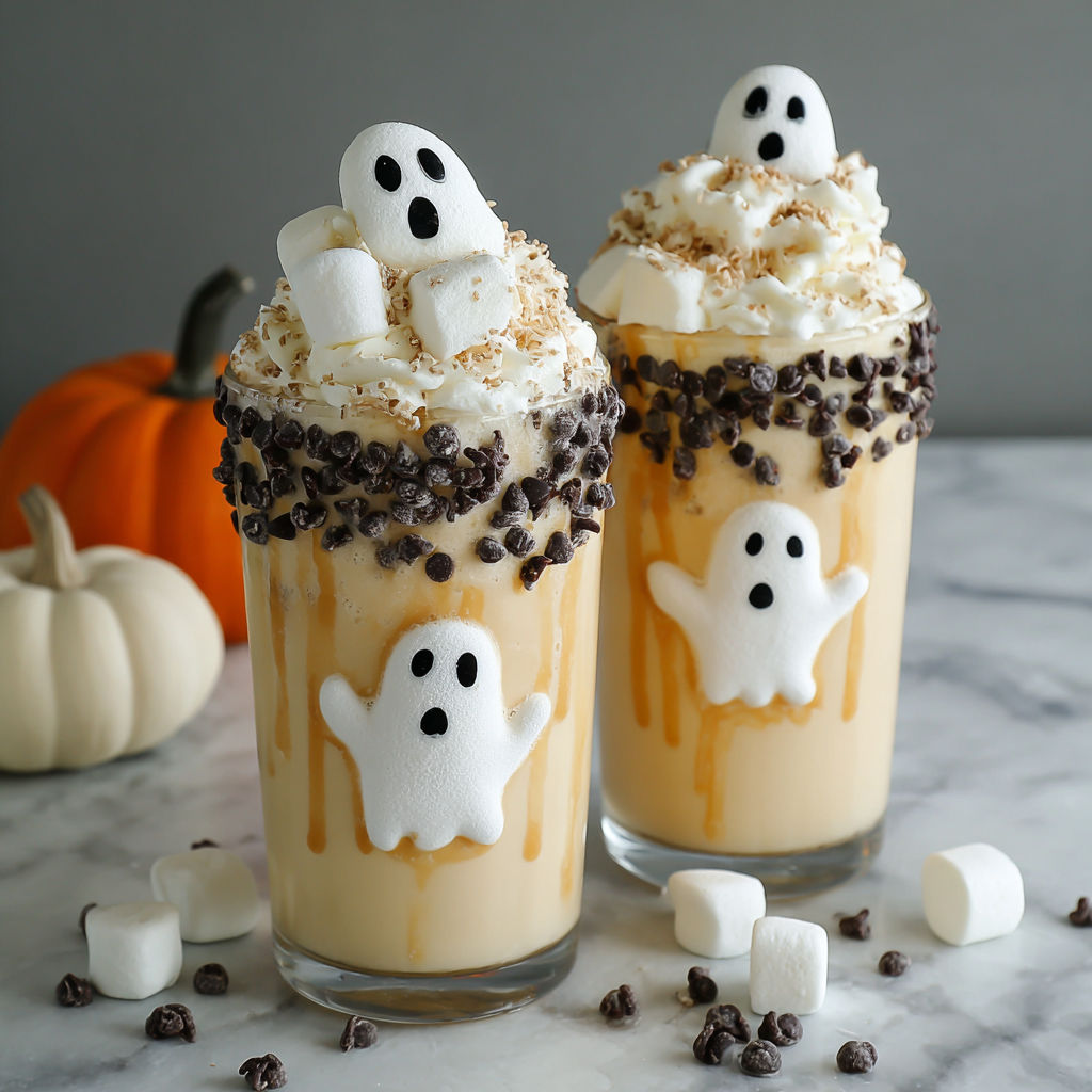 Two glasses of ghostly vanilla milkshake.