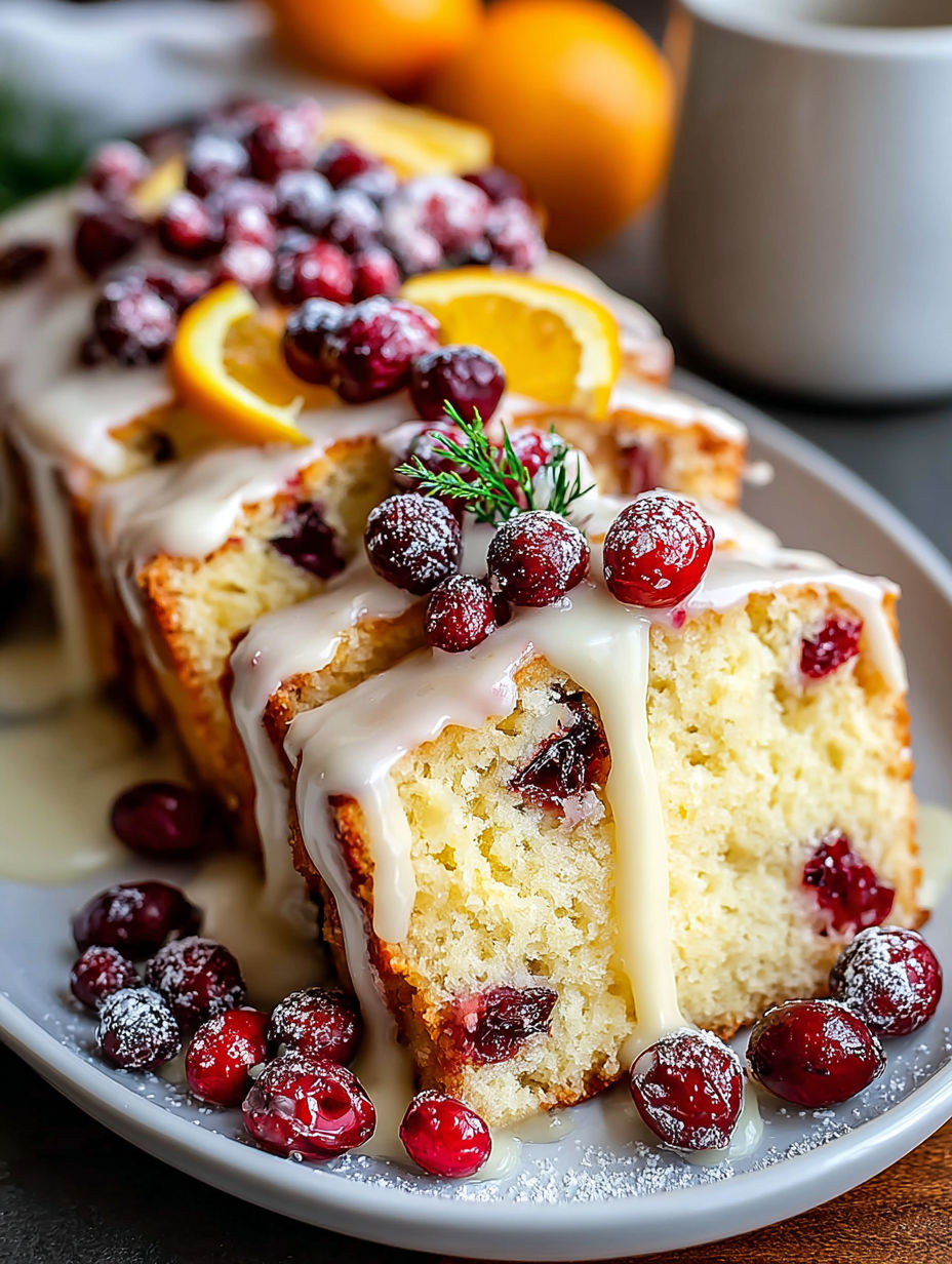 A slice of cake with orange and cranberry toppings.