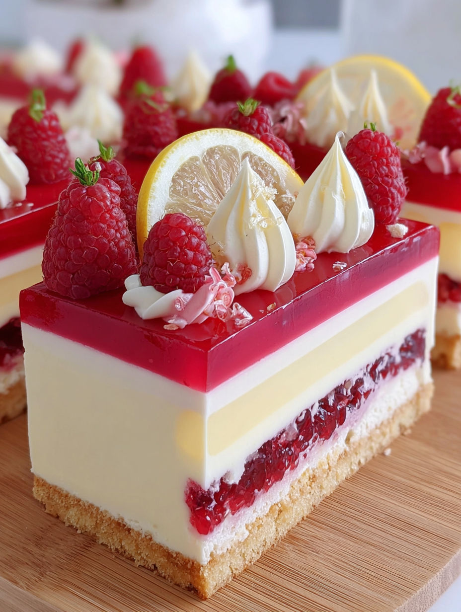 A slice of raspberry lemon cheesecake.