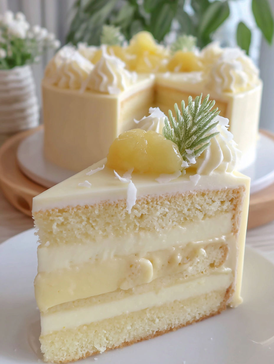 A slice of coconut chiffon cake.