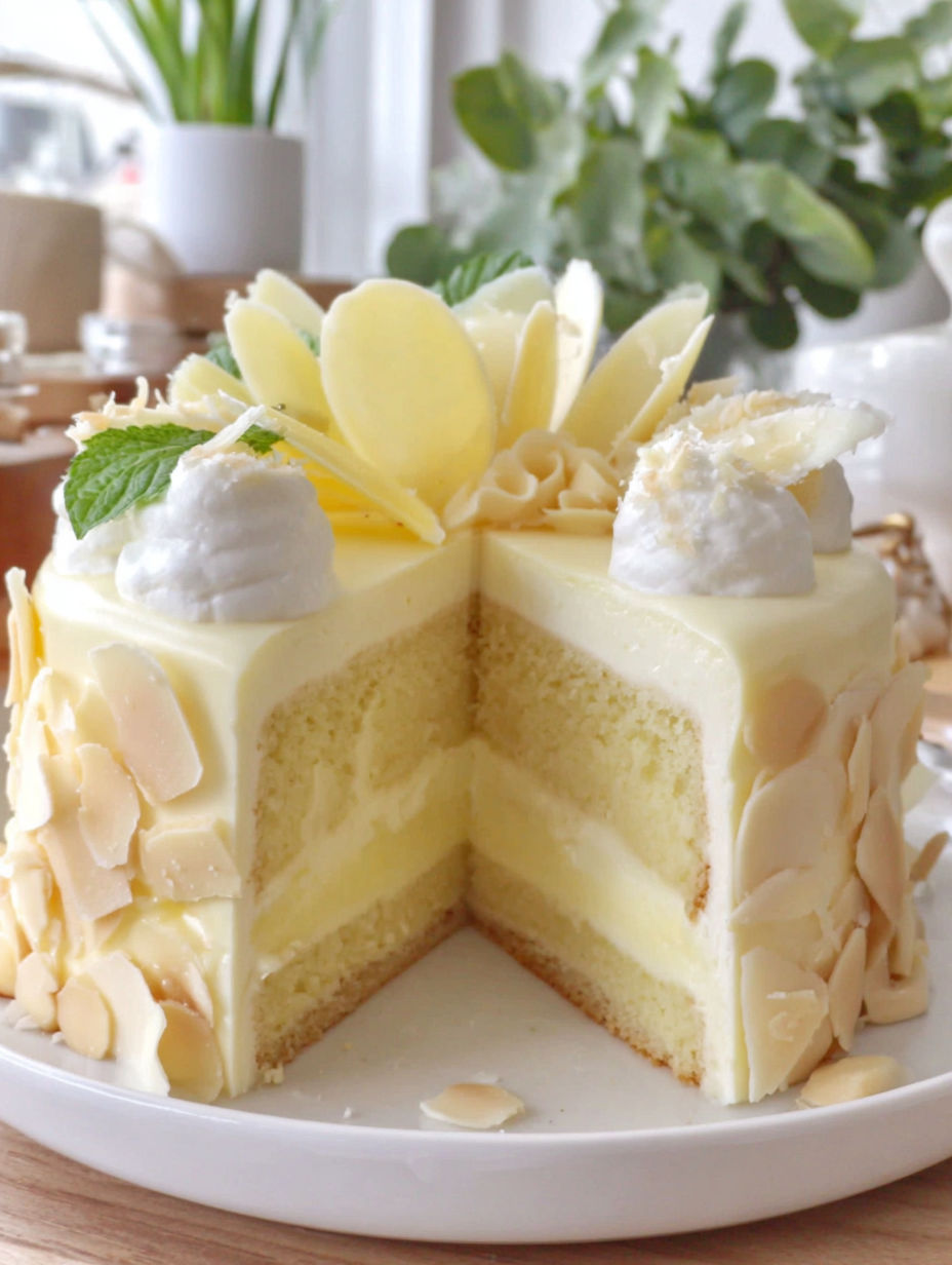 A slice of coconut chiffon cake.