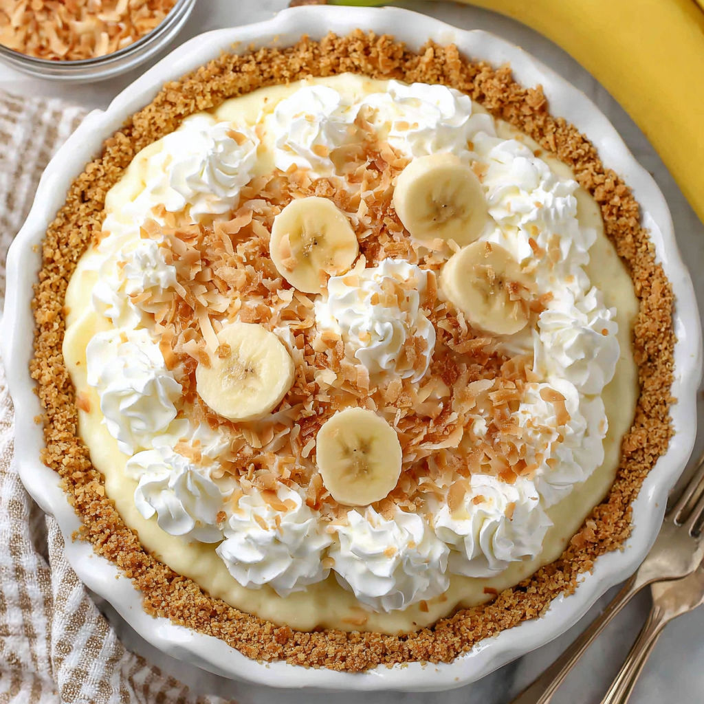 A slice of banana coconut cream pie.