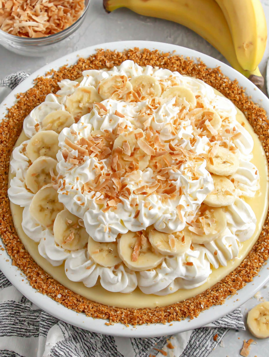 A slice of banana coconut cream pie.