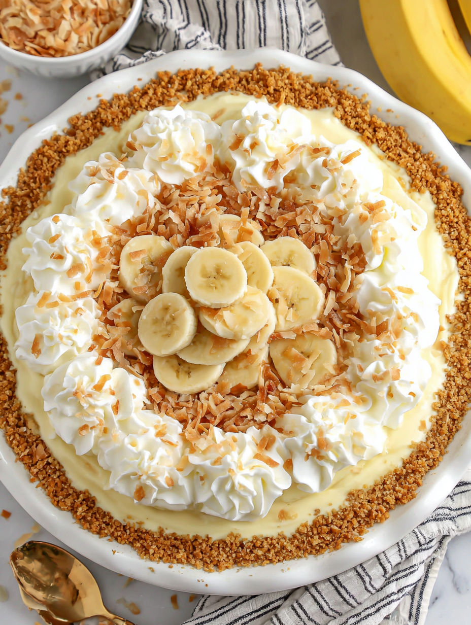 A slice of banana coconut cream pie.