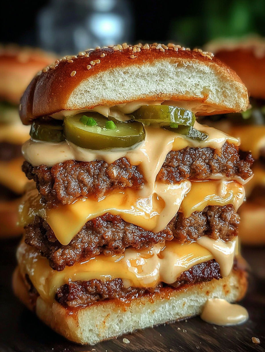 A close up of a burger with jalapenos and cheese.