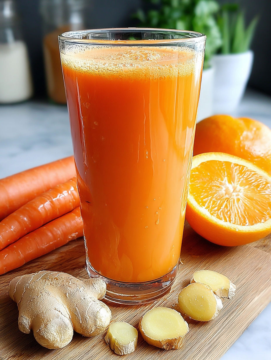 A glass of carrot juice with orange and ginger.