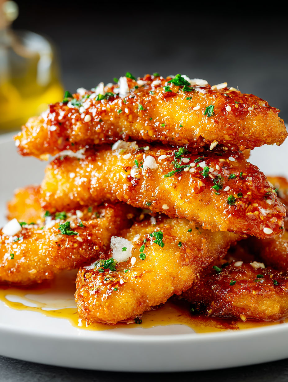 A plate of breaded food with a sprinkle of seasoning on top.